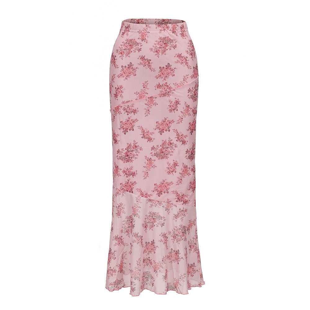 Printed Sexy Tight Double-layer Mermaid Maxi Dress