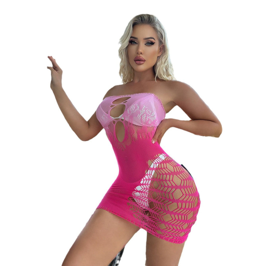 Fashionable And Alluring Hollowed-out Gradient Pink Tube Dress