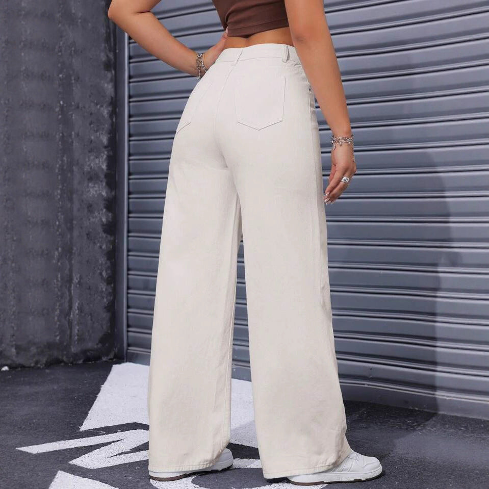 Solid-color High-waisted Chic Casual Pants