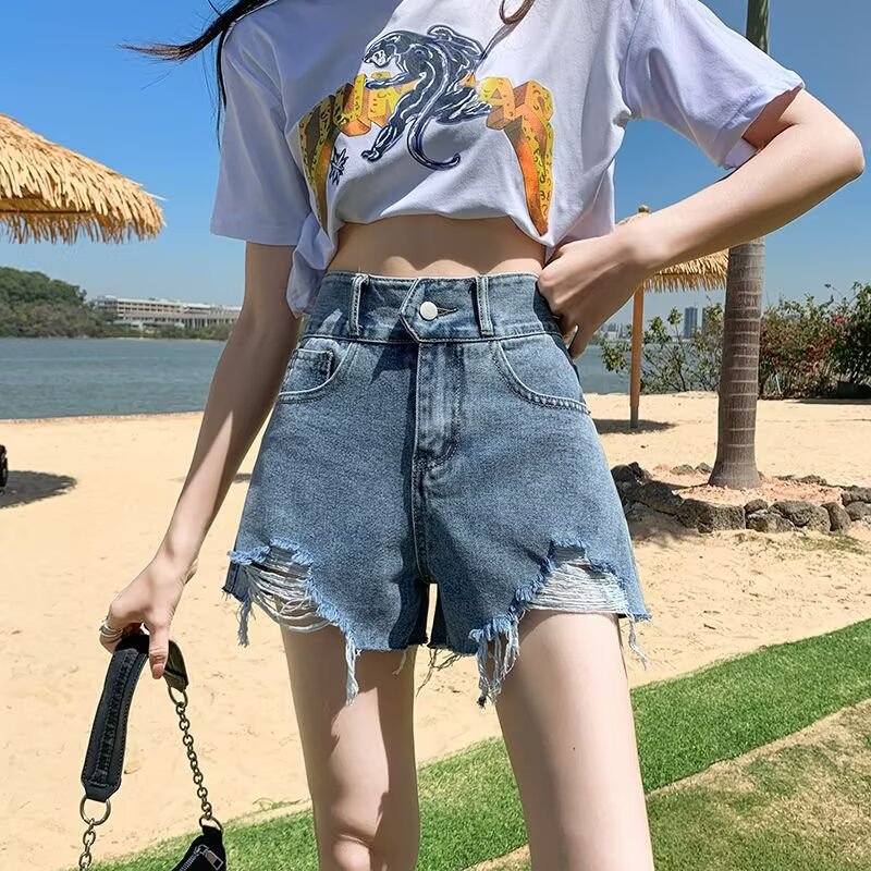 Womens Summer Ripped Denim Shorts