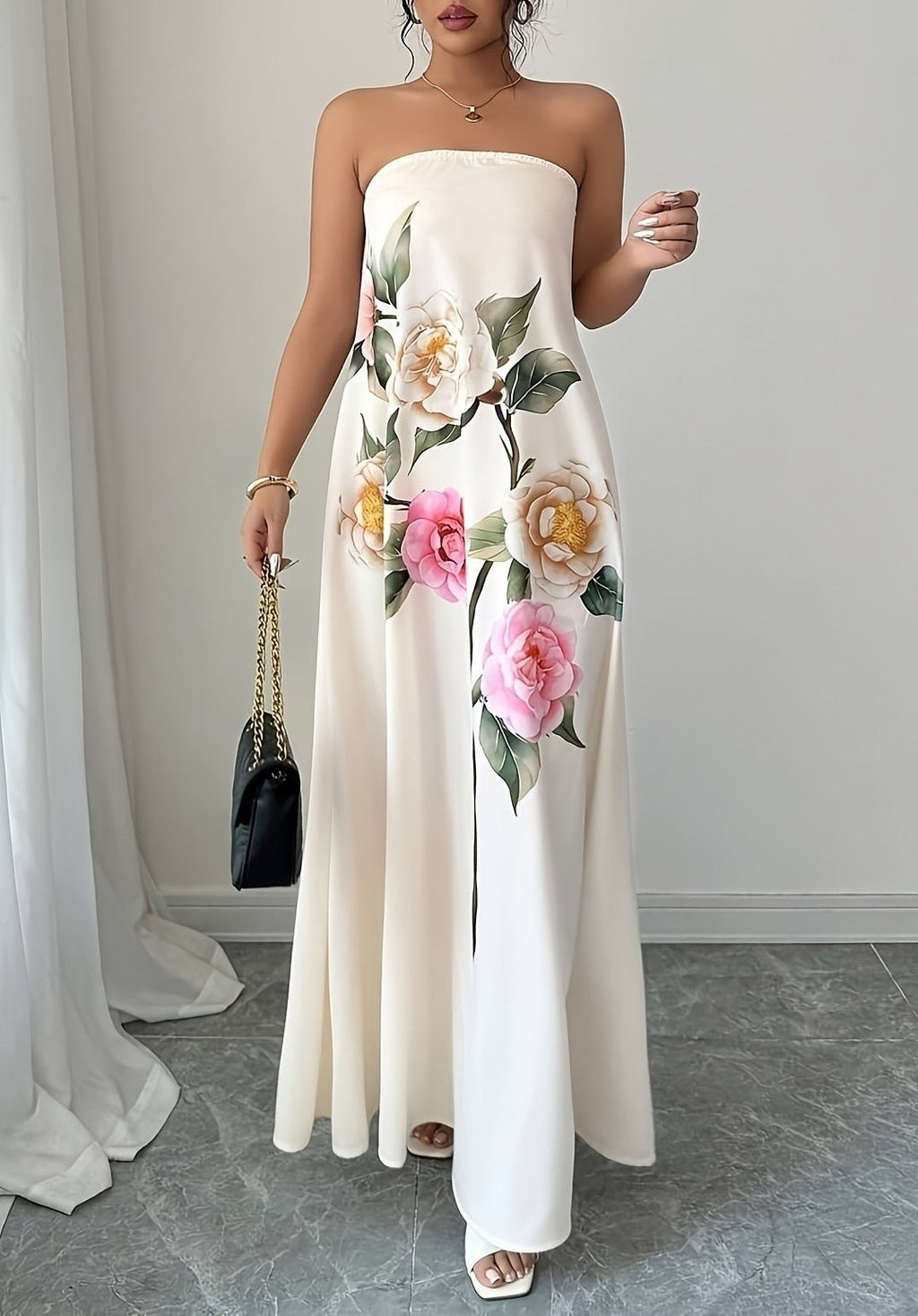 Floral Strapless Dress A Stylish Casual One-piece
