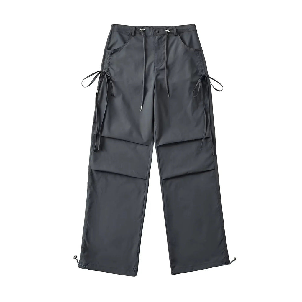 Lace-up Loose-fit Slimming Straight-leg Wide-leg Casual Pants