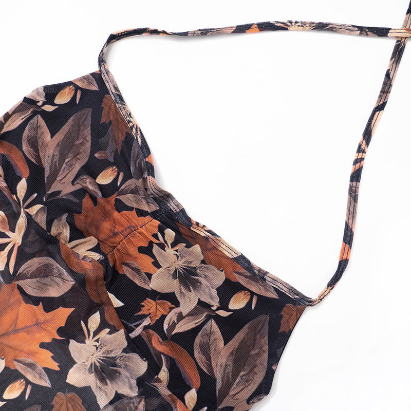 Retro Style Spicy Girl Maple Leaf Printed Camisole Short Vest Top For Women