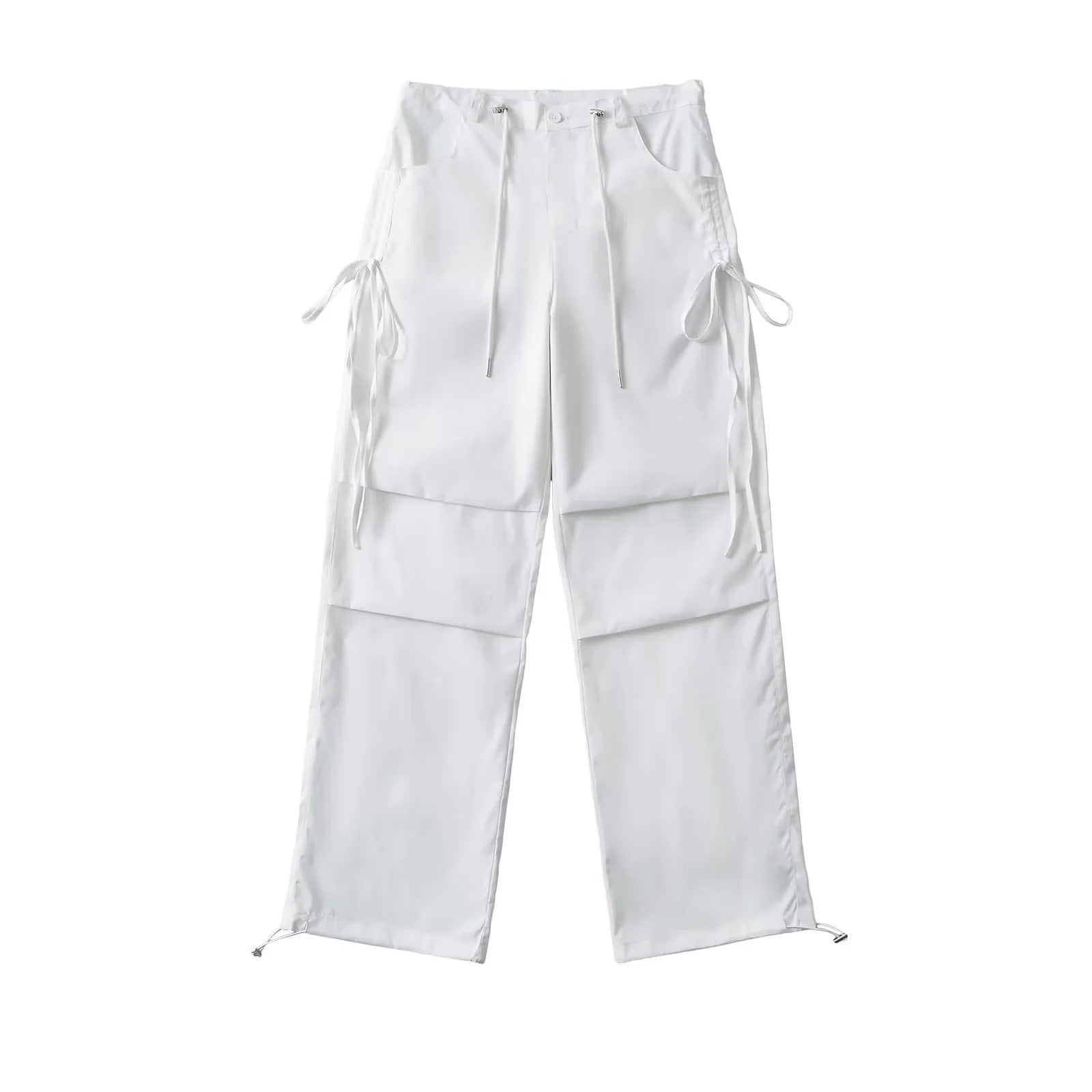Lace-up Loose-fit Slimming Straight-leg Wide-leg Casual Pants