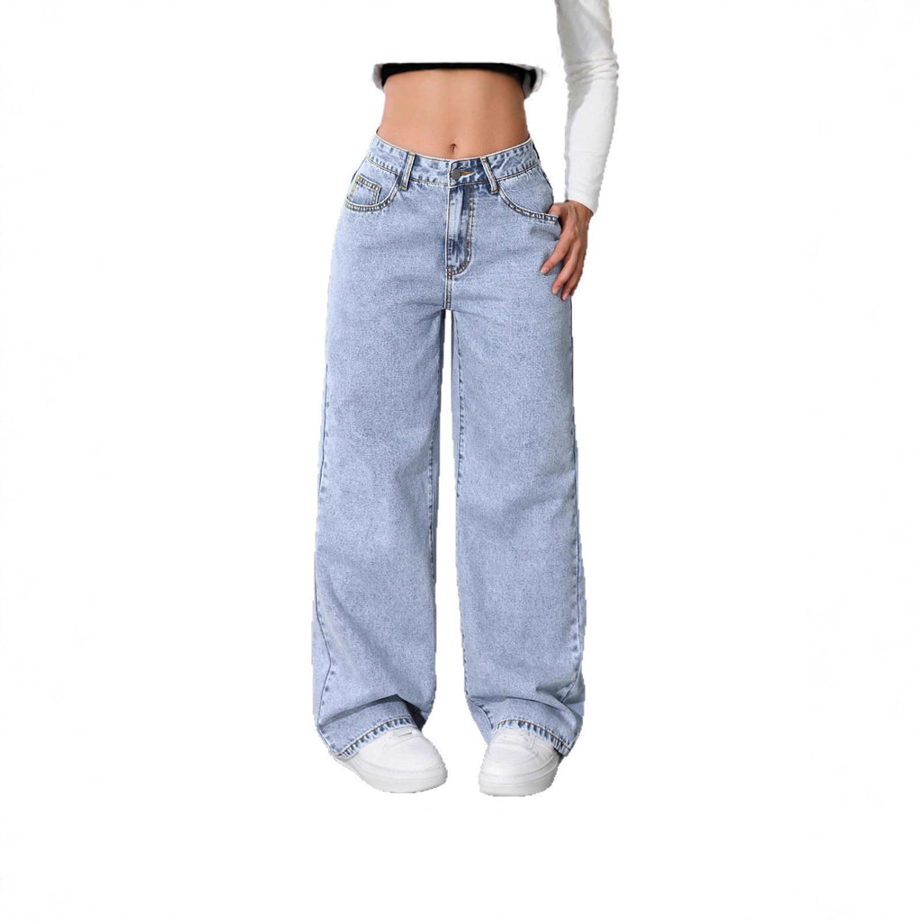 Womens High-waisted Straight-leg, Loose-fitting Casual Pants
