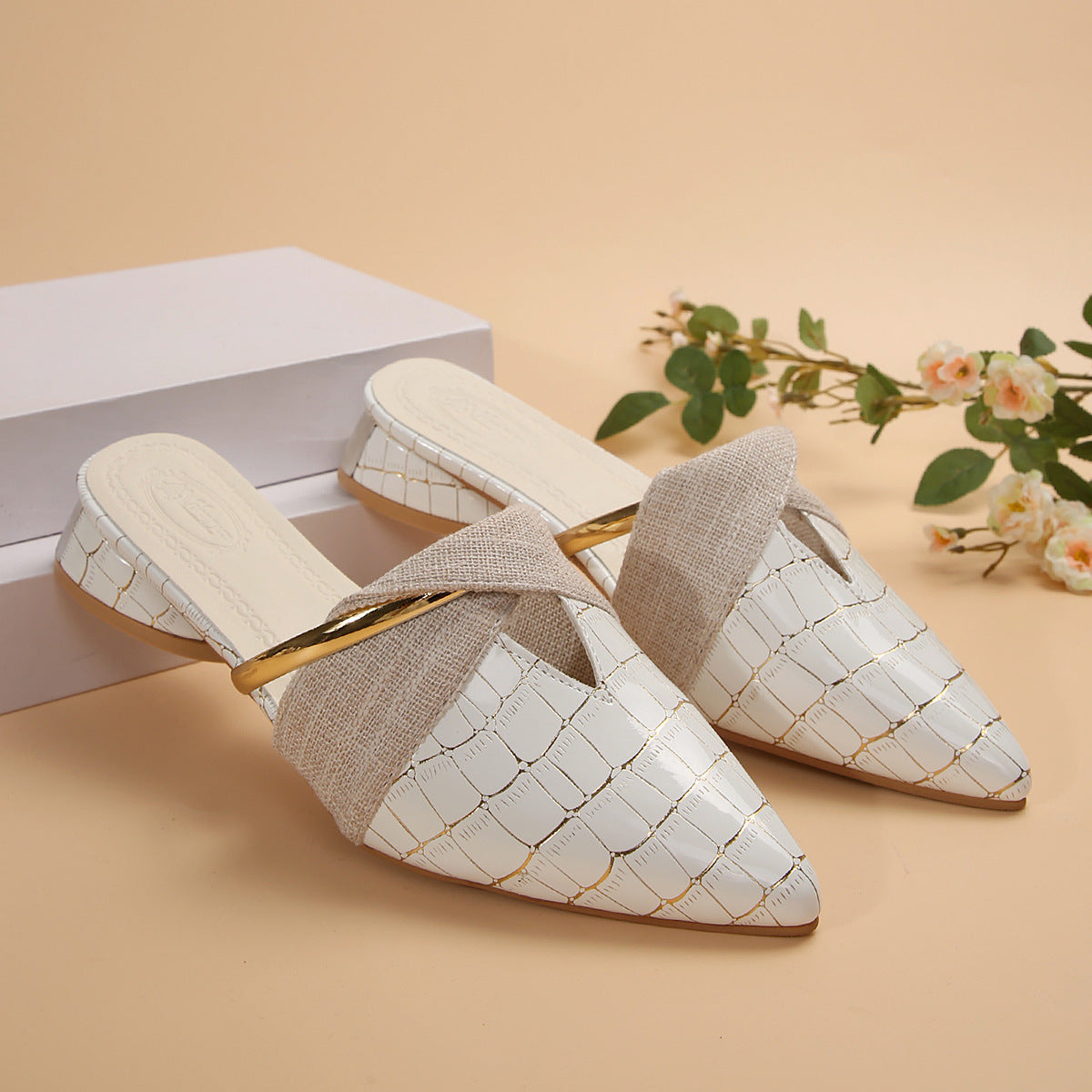 Womens Pointed-Toe Low-Heel Slippers For Outdoors Sexy Chic