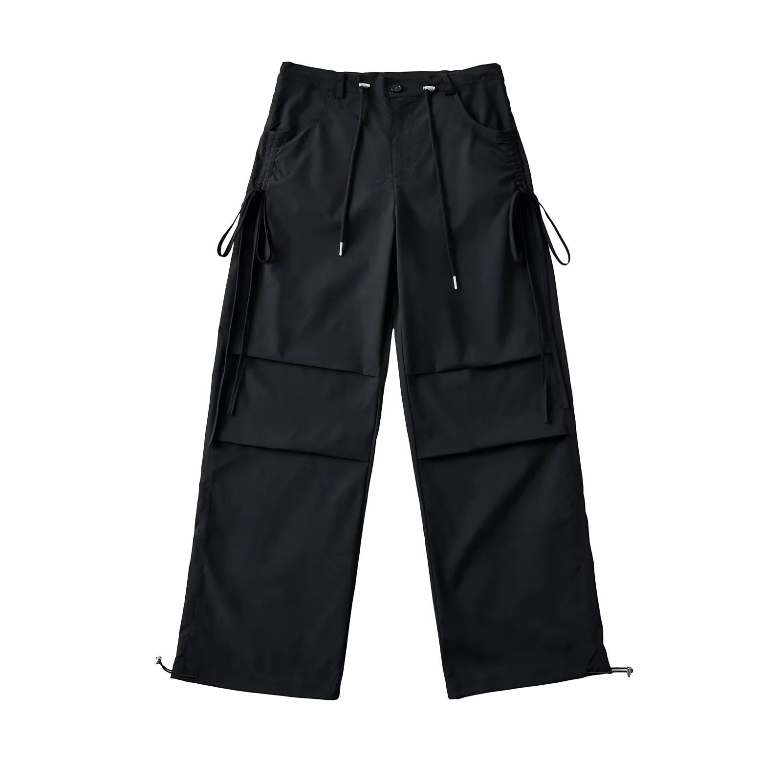 Lace-up Loose-fit Slimming Straight-leg Wide-leg Casual Pants