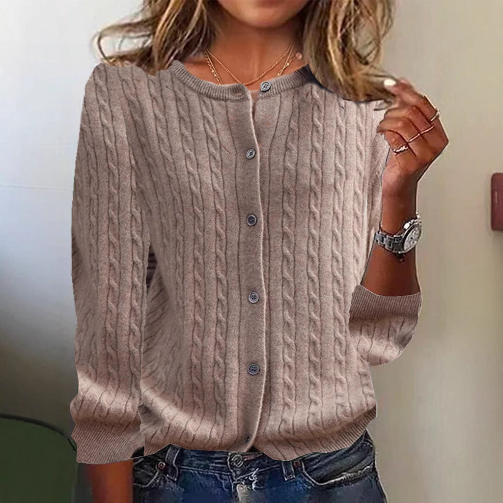 Womens Andi Fleece Crew-Neck Knitted Linen-Flower Cardigan Sweater