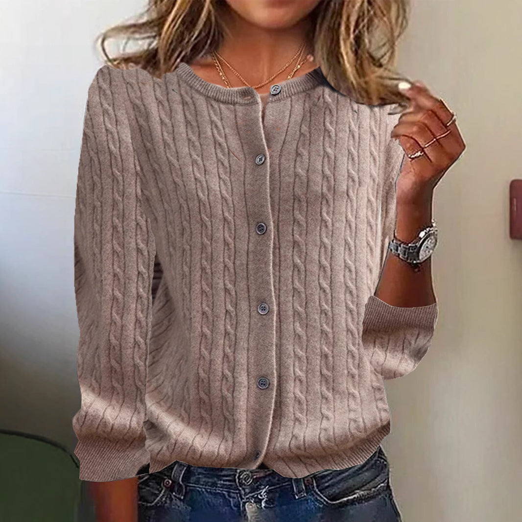 Womens Andi Fleece Crew-Neck Knitted Linen-Flower Cardigan Sweater