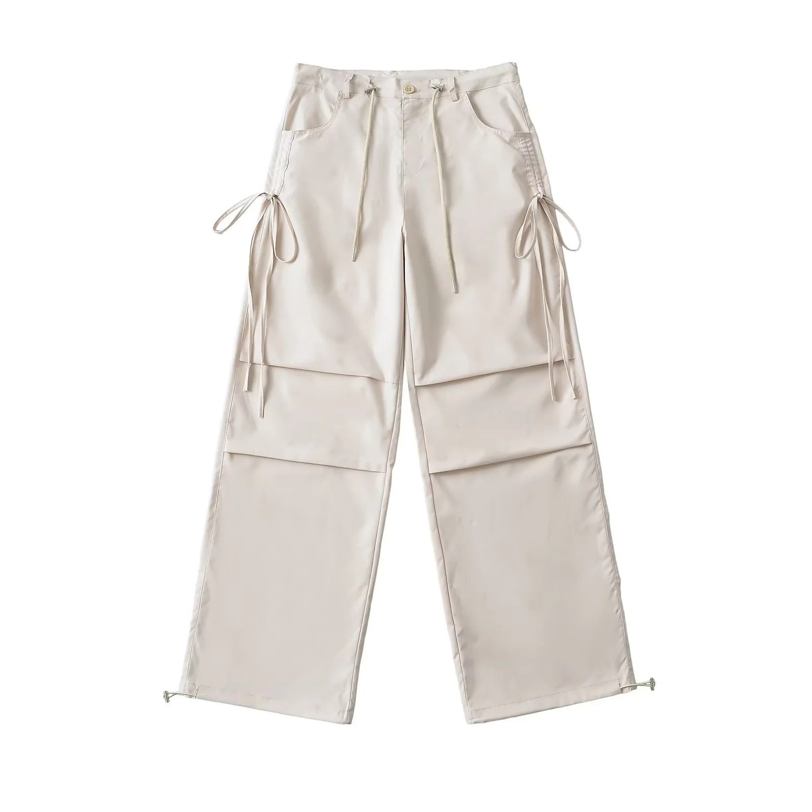 Lace-up Loose-fit Slimming Straight-leg Wide-leg Casual Pants