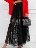 Sheer Polyester Lace A-Line Commuter Skirt