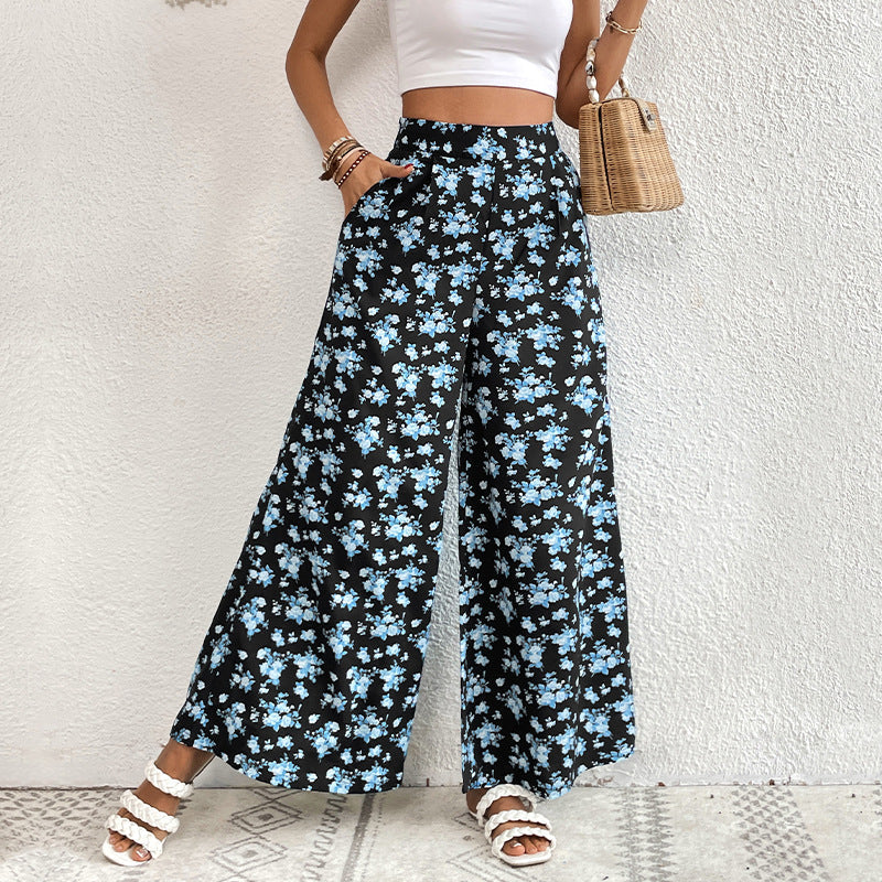 Womens Stylish Casual Printed Wide-leg Pants