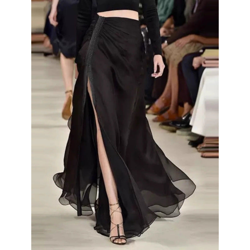 New Summer Design Stylish, Layered Long Skirt With A Slit