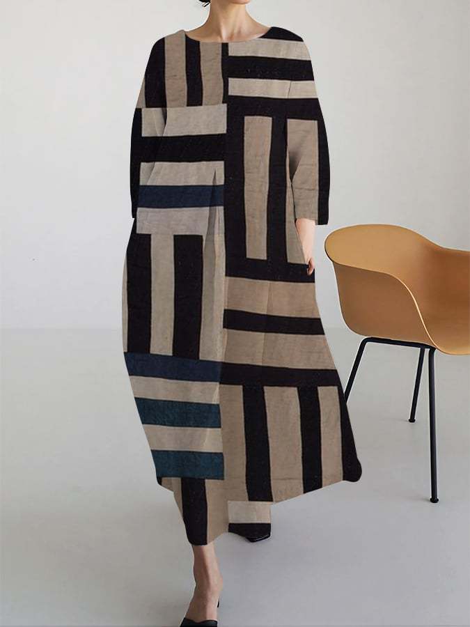 Loose-fitting Geometric Retro Maxi Skirt