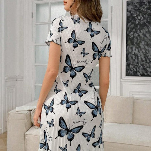 Casual Wearable Butterfly-print Sexy Pajama Dress