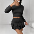 Slimming Ruched Bodycon Skirt And Long-Sleeve Top Two-Piece Set For Women