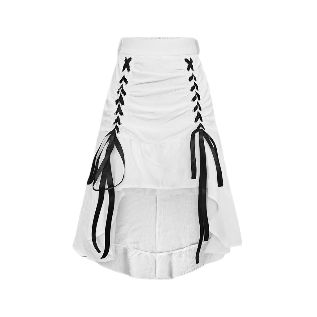 Retro Color-Block Webbing Patchwork Skirt Womens New Niche Design High-Street A-Line