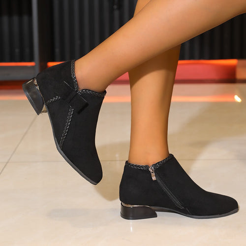 Bow-tie Pointed-toe Side-zip Womens Boots