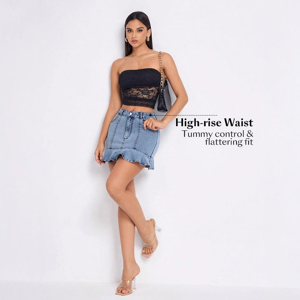 Womens High-waisted Ruffled Midi Skirt