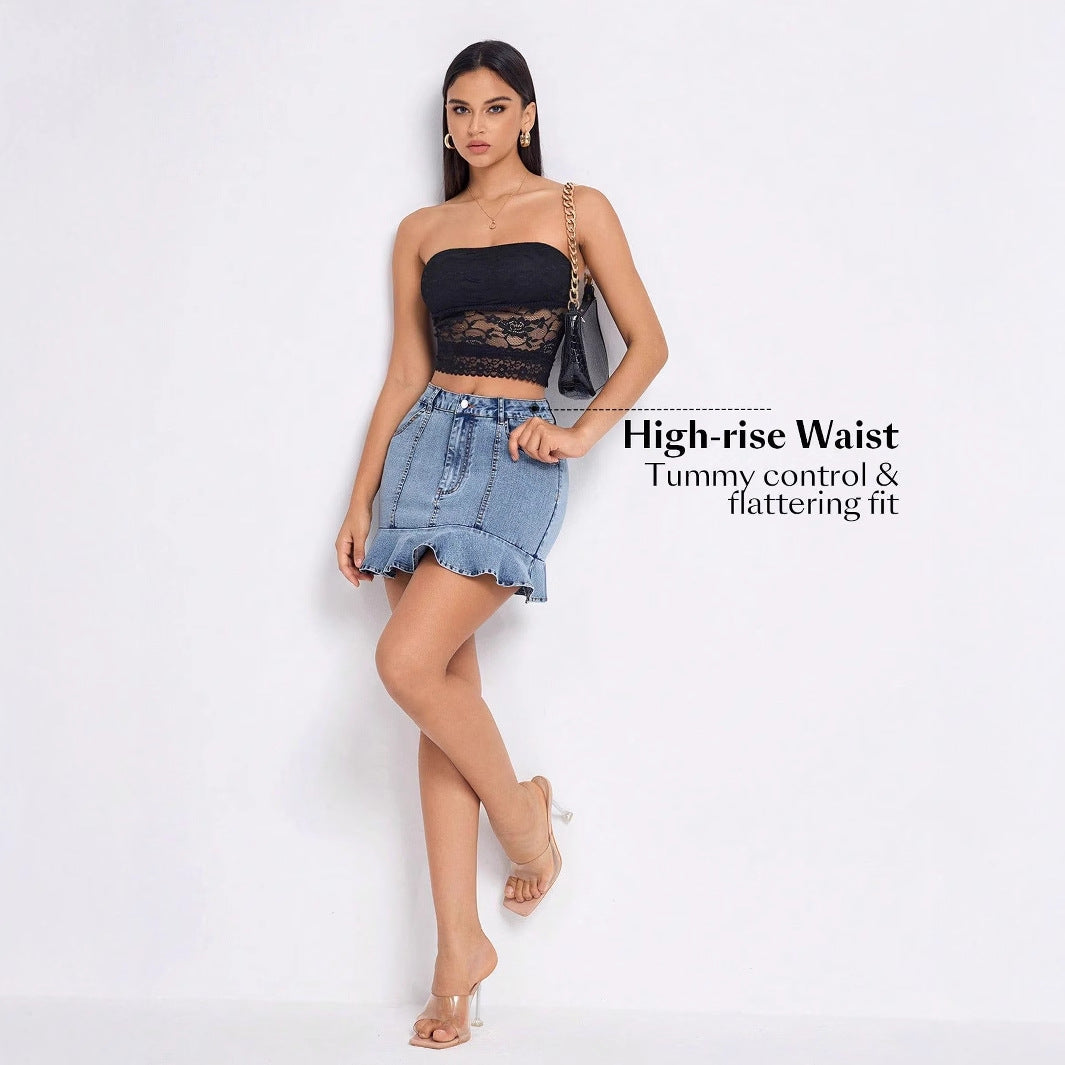 Womens High-waisted Ruffled Midi Skirt