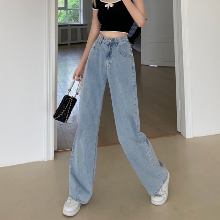 High Waisted Straight Leg Floor Length Pants