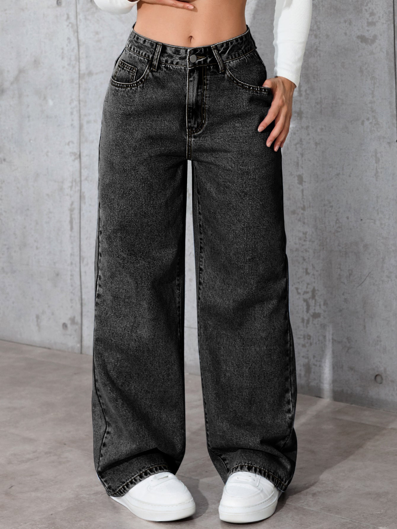 Womens High-waisted Straight-leg, Loose-fitting Casual Pants