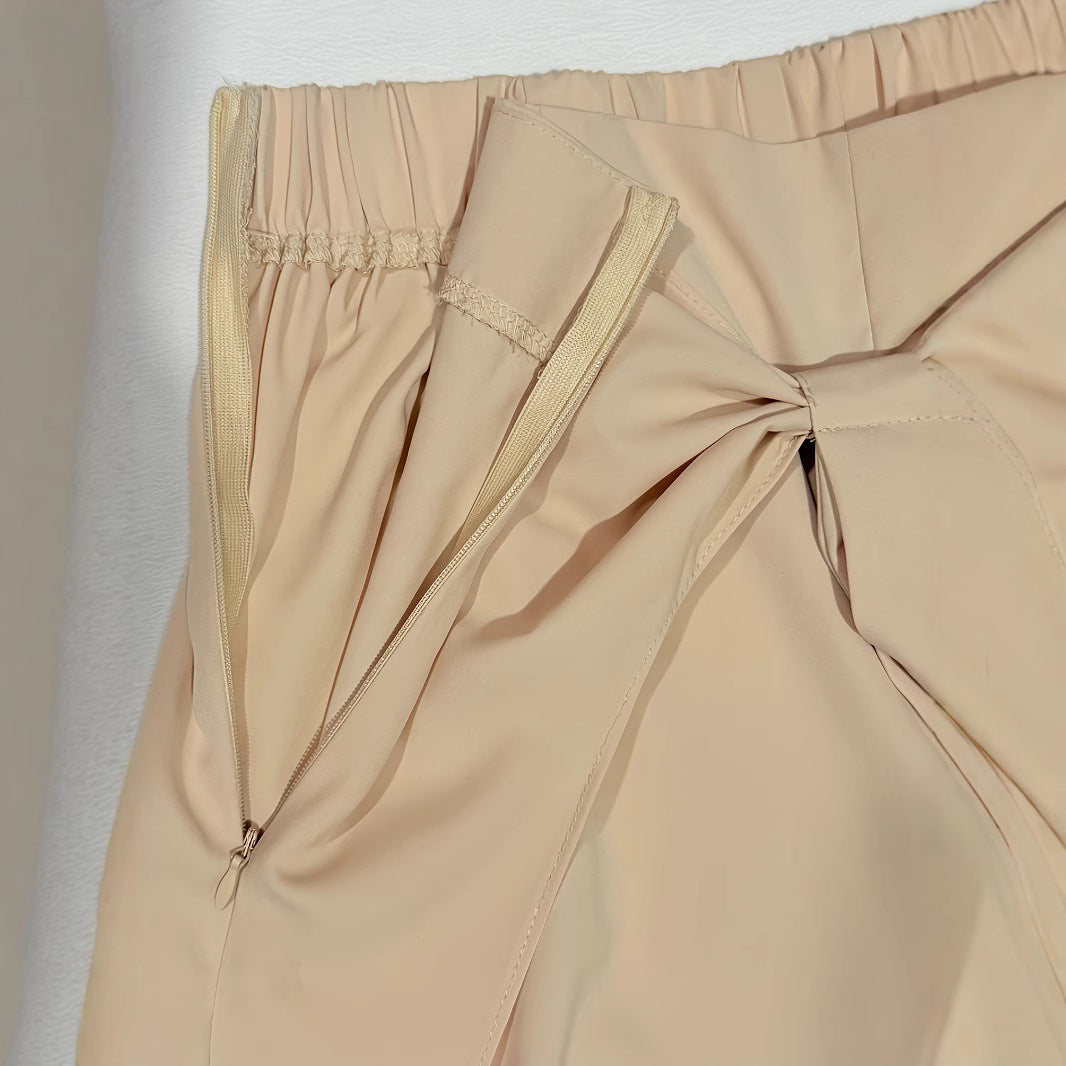 Bow-tie Designed High-waisted Wide-leg Shorts