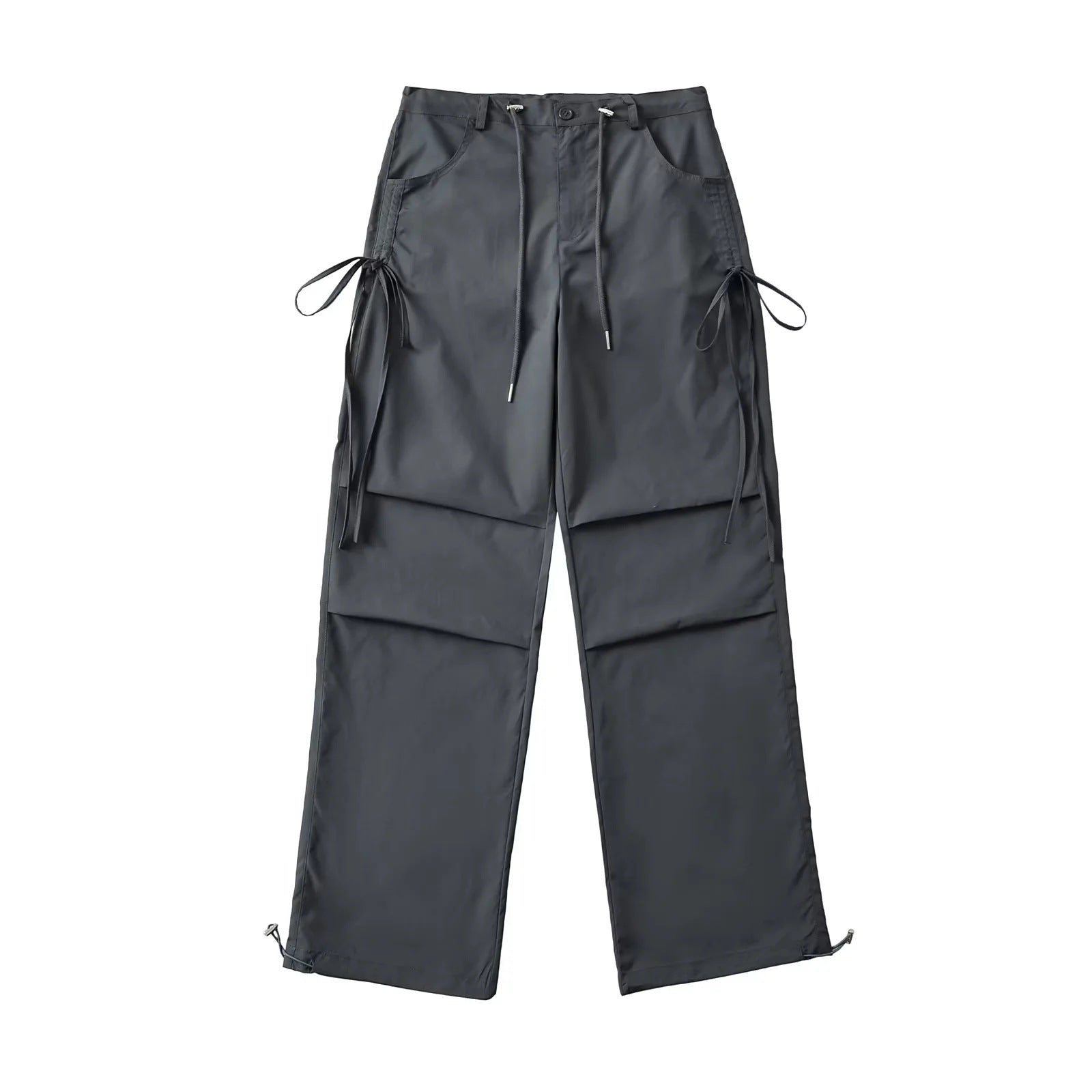 Lace-up Loose-fit Slimming Straight-leg Wide-leg Casual Pants
