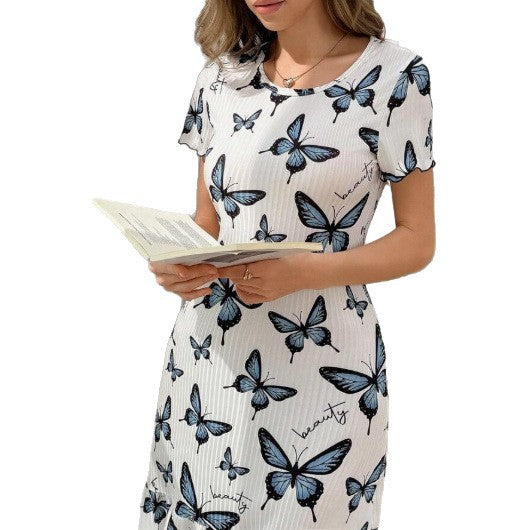 Casual Wearable Butterfly-print Sexy Pajama Dress