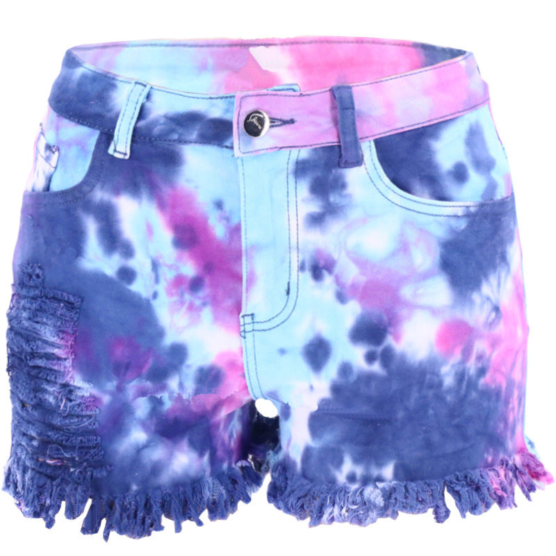 Ripped Dyed High-Waisted High-Stretch Womens Denim Shorts