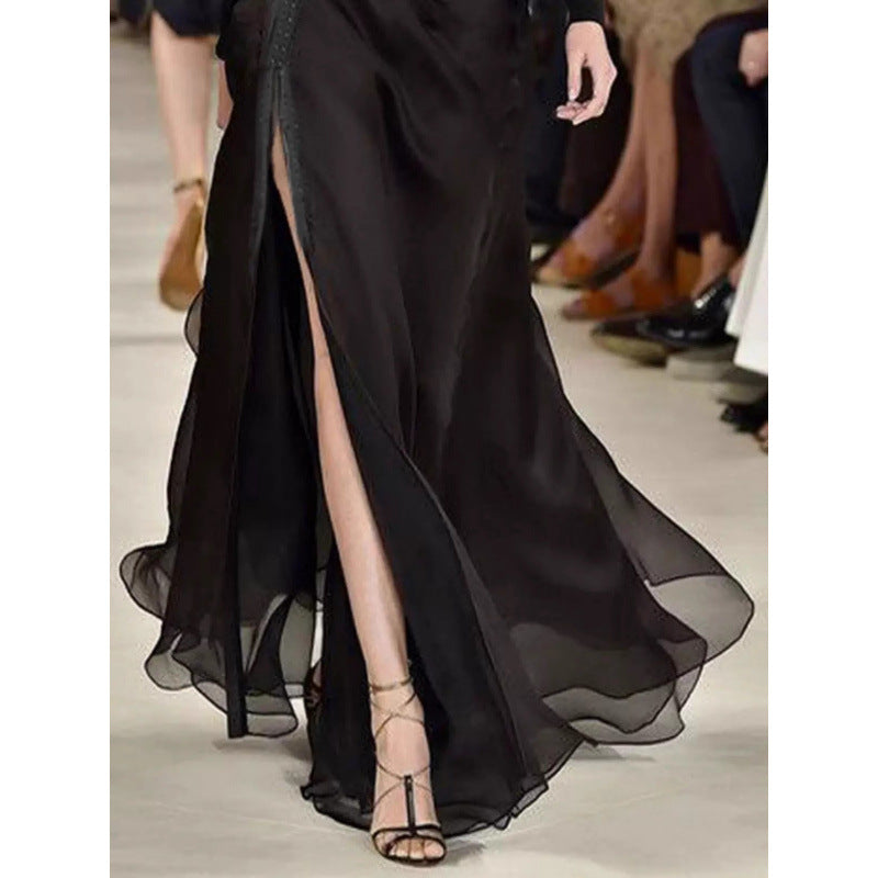 New Summer Design Stylish, Layered Long Skirt With A Slit