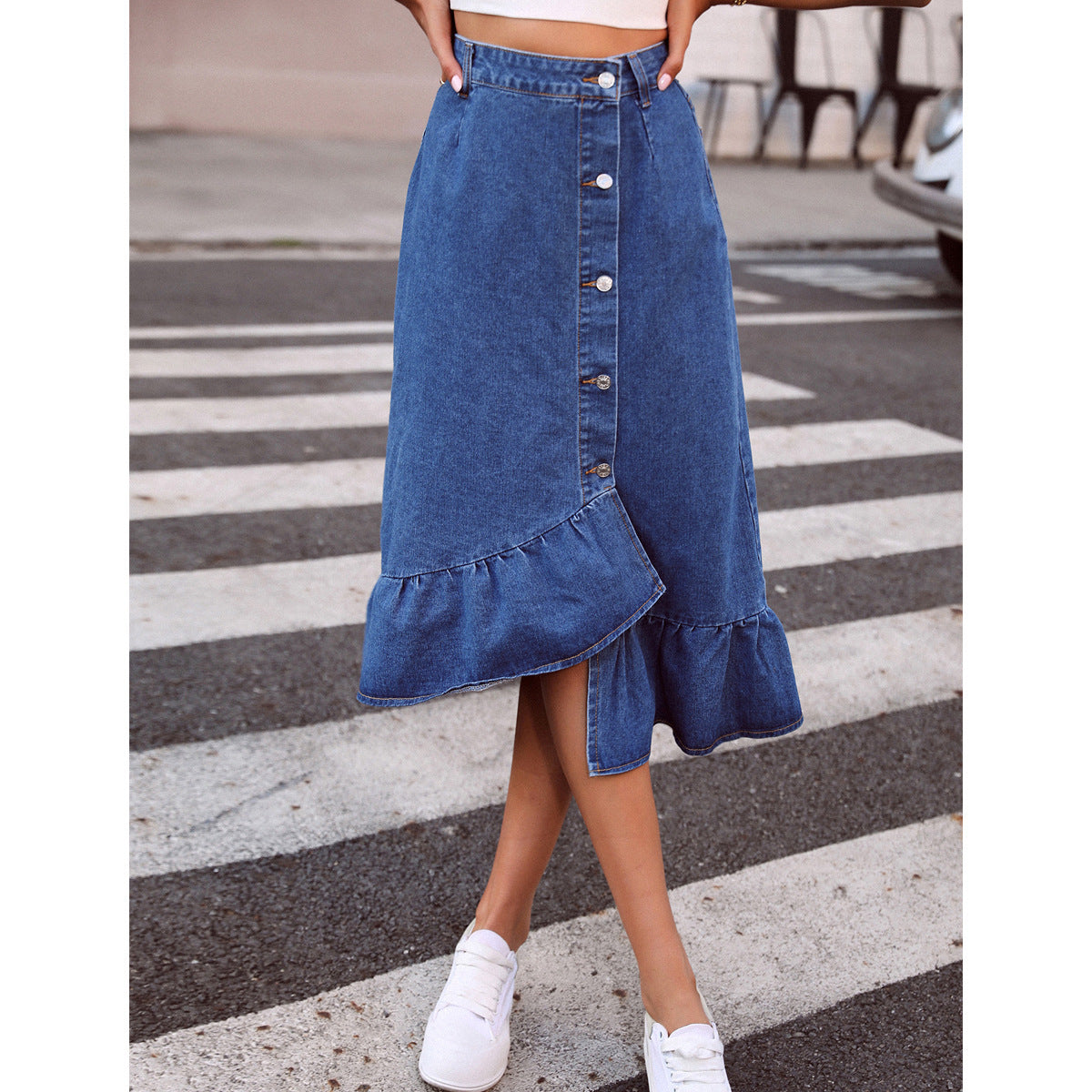 Womens High-waisted Slimming Versatile Denim Skirt