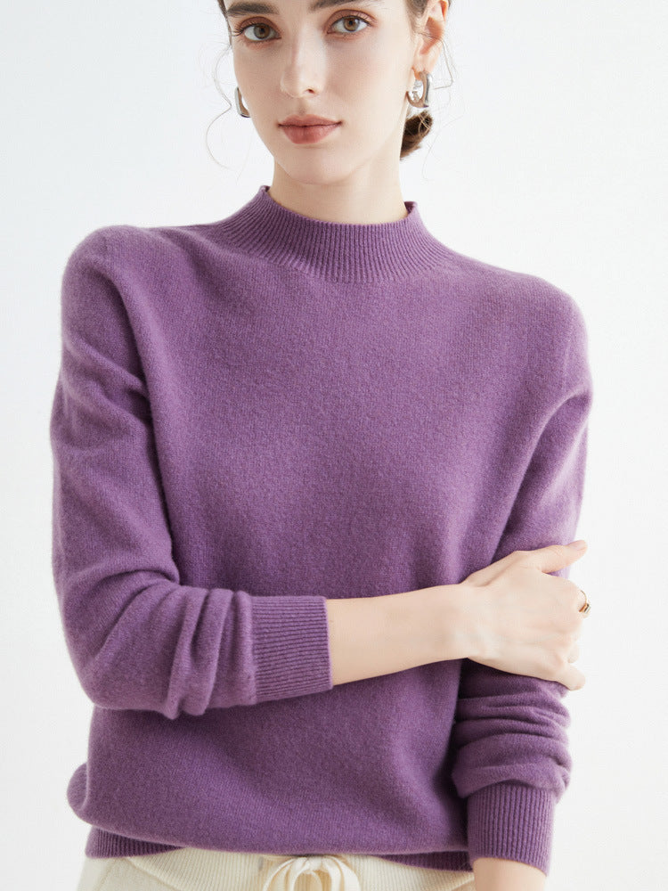 Half High Collar Pure Wool Women's Long Sleeved Knitted Base Sweater