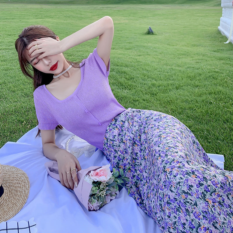 Stylish And Minimalist Floral Print Skirt For Women