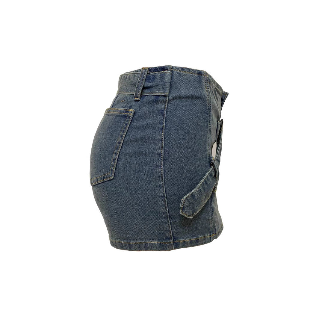 Retro Asymmetrical-hem Fashionably Designed Washed Denim Shorts