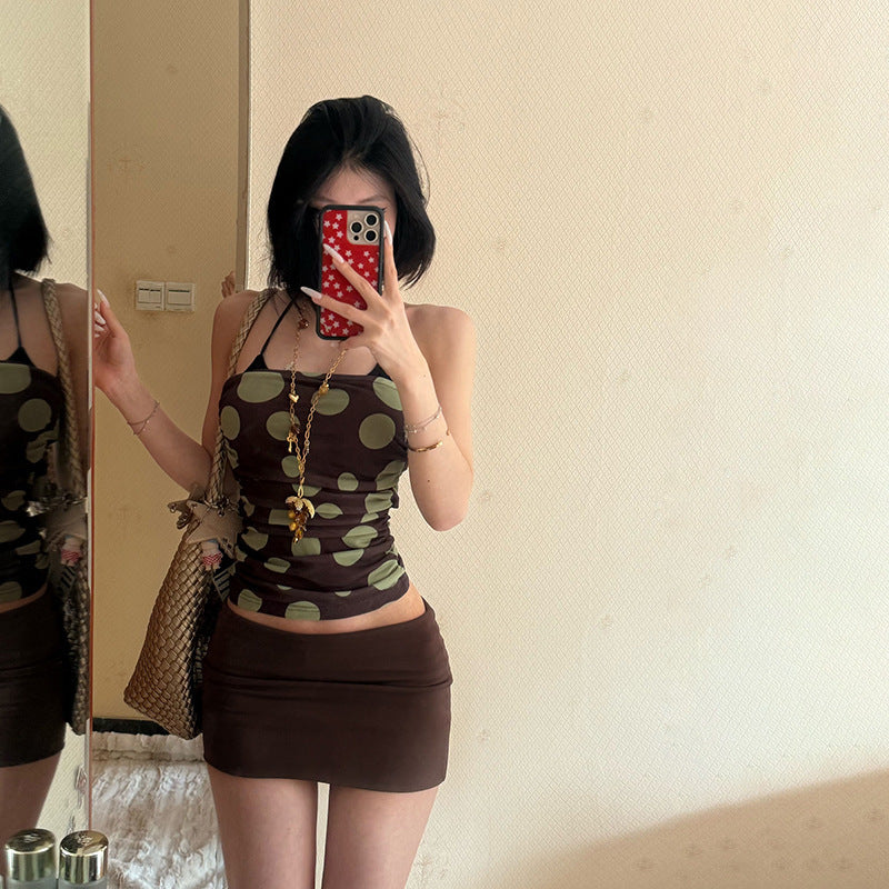 Womens Solid-Color Slim-Fit Tube Top And Fashionable Low-Waist Bodycon Skirt