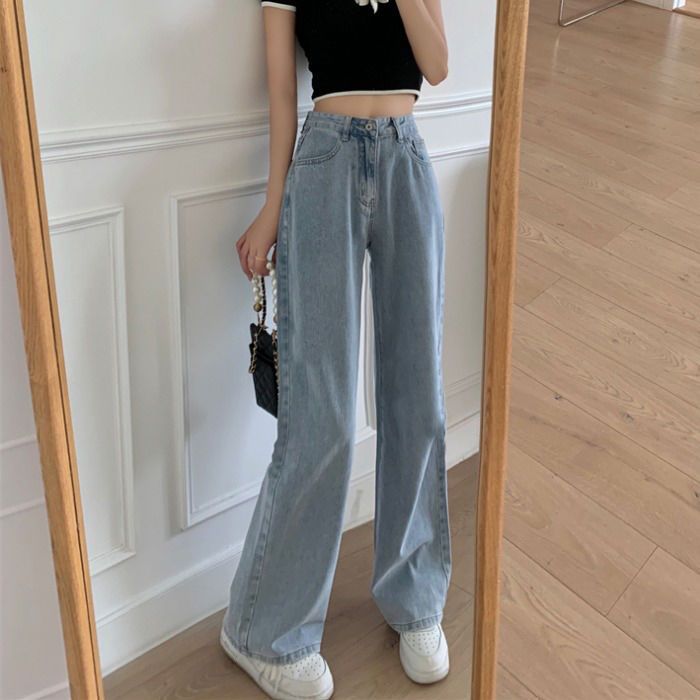 High Waisted Straight Leg Floor Length Pants