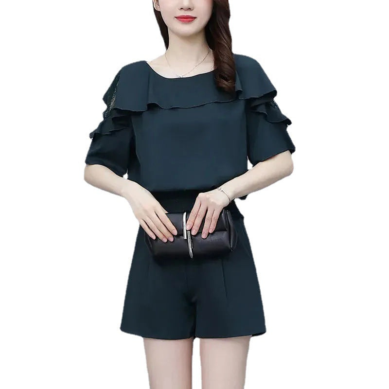 Plus-size Girls' Niche Lace Short-sleeve Figure-flattering Set