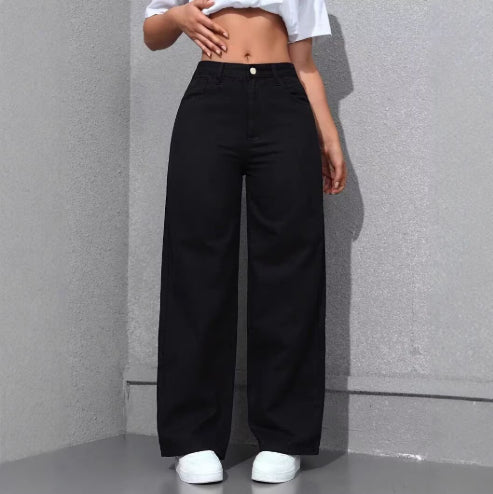 Womens High-waisted Straight-leg, Loose-fitting Casual Pants