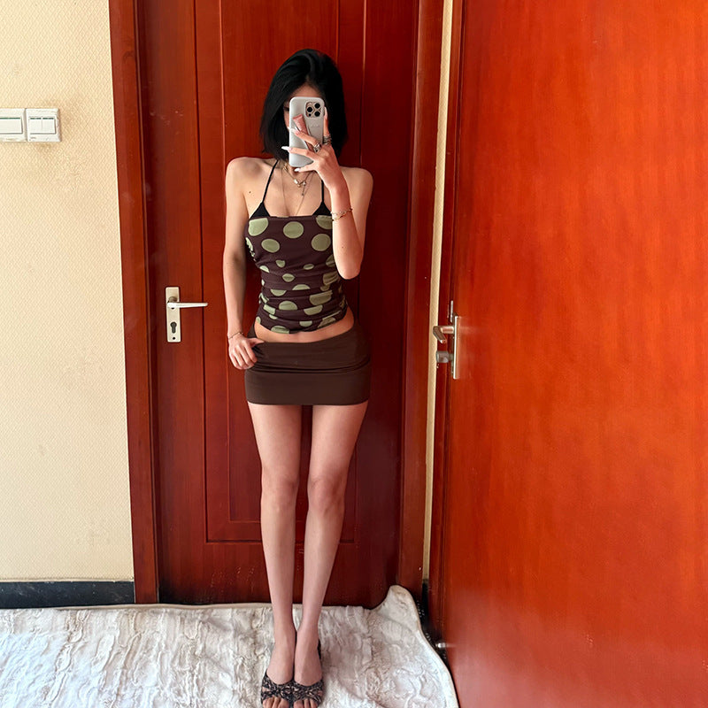 Womens Solid-Color Slim-Fit Tube Top And Fashionable Low-Waist Bodycon Skirt