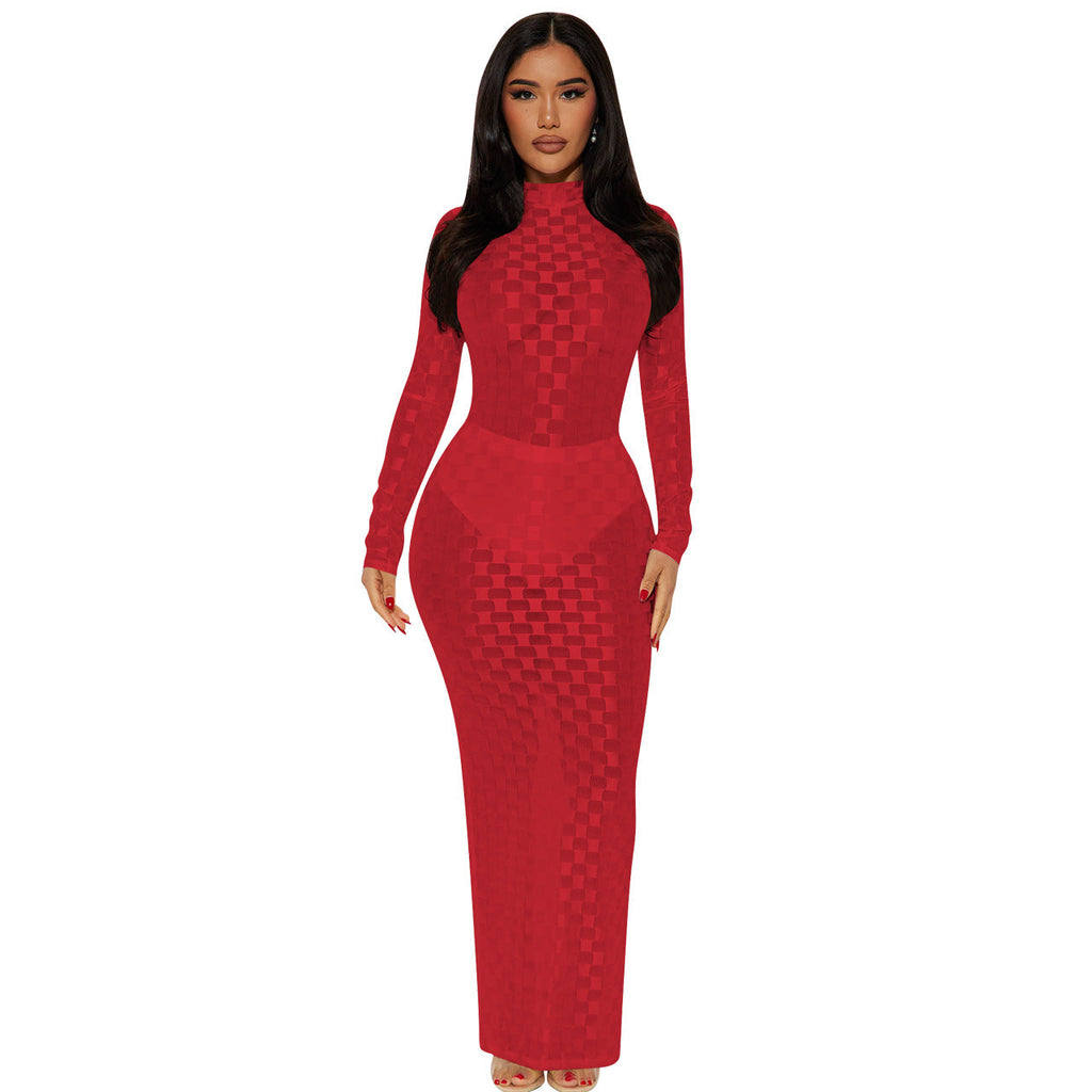 Fashionable Mesh Plaid Dress For Women
