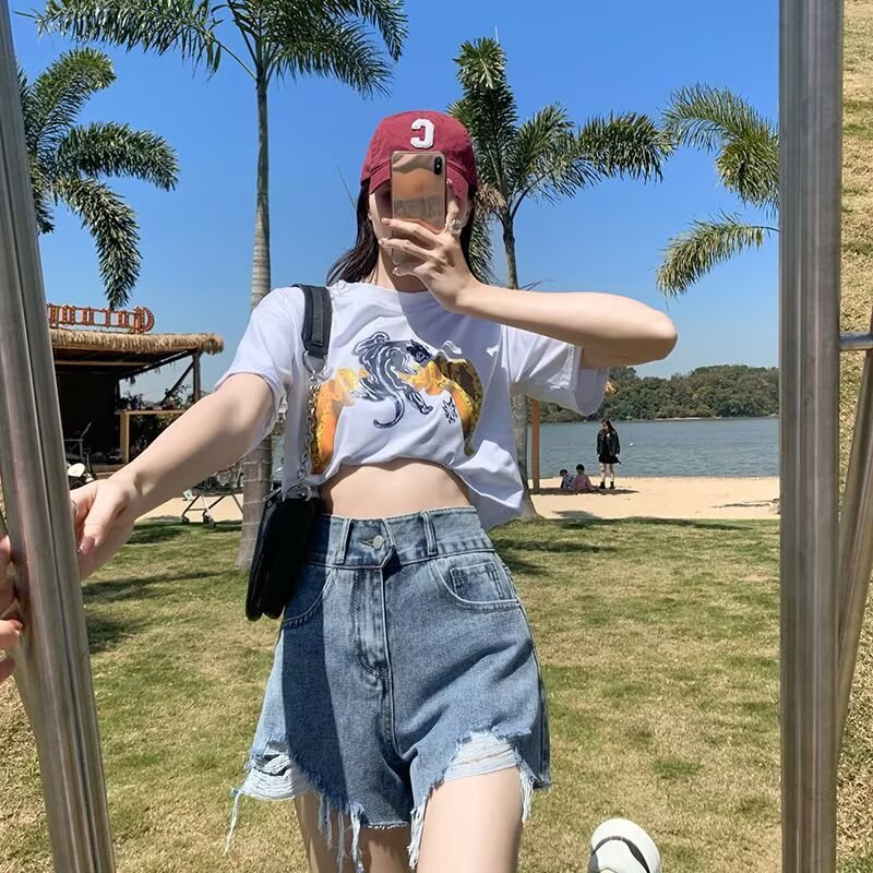 Womens Summer Ripped Denim Shorts