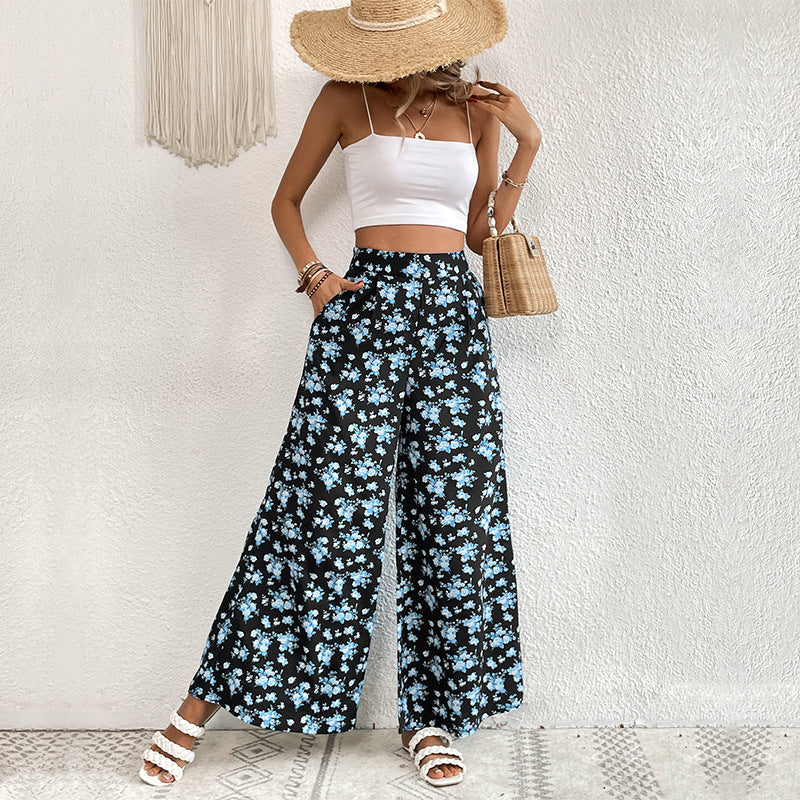 Womens Stylish Casual Printed Wide-leg Pants
