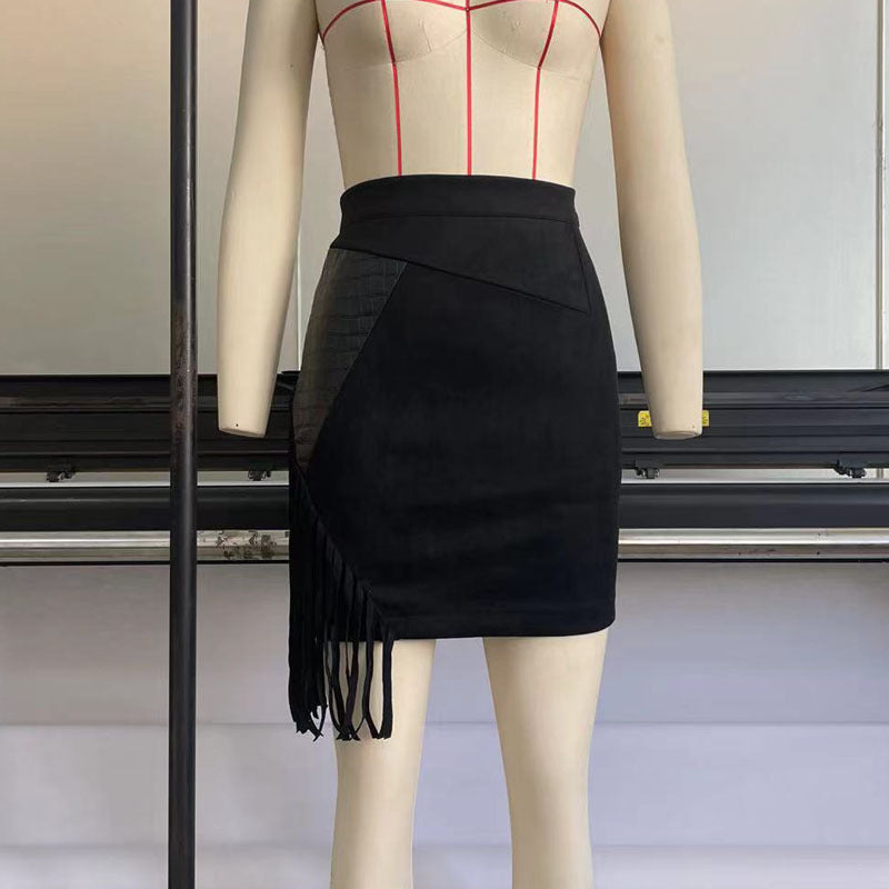 Womens Tassel Leather Skirt With A Suede-inspired